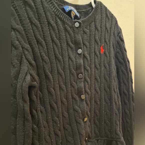 Polo by Ralph Lauren Girls Cable-Knit Cotton Peplum Cardigan Black Size M 8-10 - Picture 7 of 10